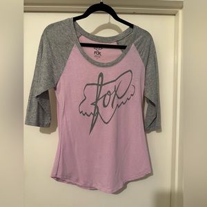 Fox Racing light purple and grey 3/4 sleeve tee